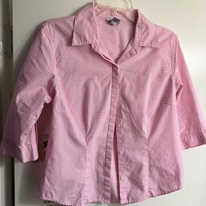 Gently used- juniors medium pink & white button up shirt by Old Navy